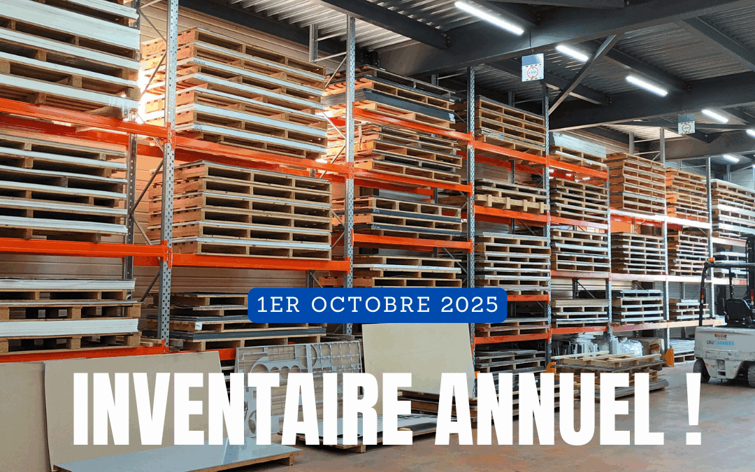 Représentation d'une partie de notre stock atelier ranger sur des rack impeccablement classé par matières.